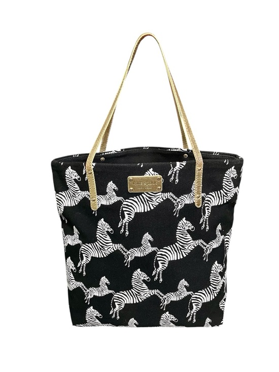 kate spade Handbags - Kate Spade Bon Mot Zebra Print Canvas Shopper Tote Bag w/ Metallic Gold Handles